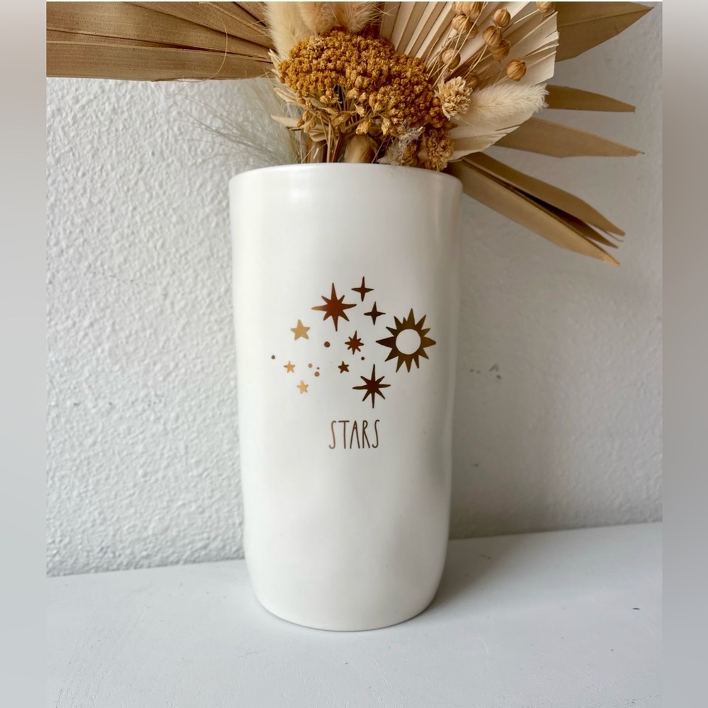 2023 Rae Dunn Gold STARS dust celestial Tall Canister Cellar Wood Lid Vase boho